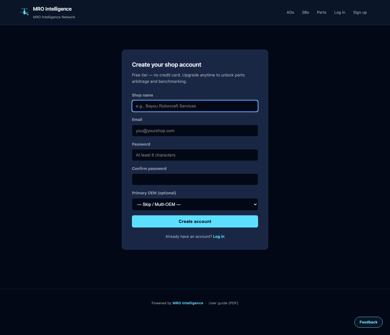 Signup form screenshot
